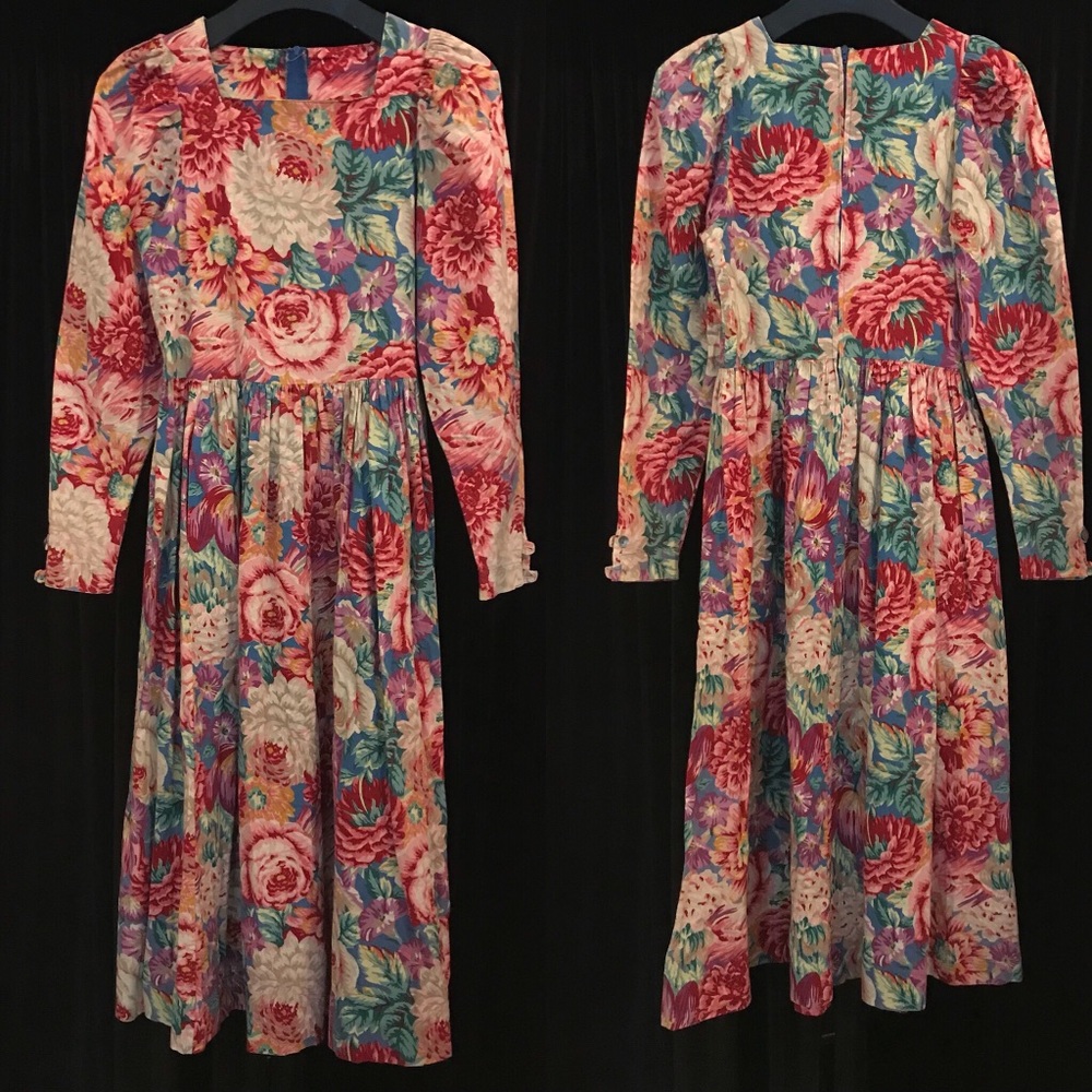 Vintage Laura Ashley Floral Midi Dress sz 6